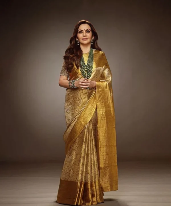 Charming Beige Soft Tissue Silk Saree With Sizzling Blouse Piece